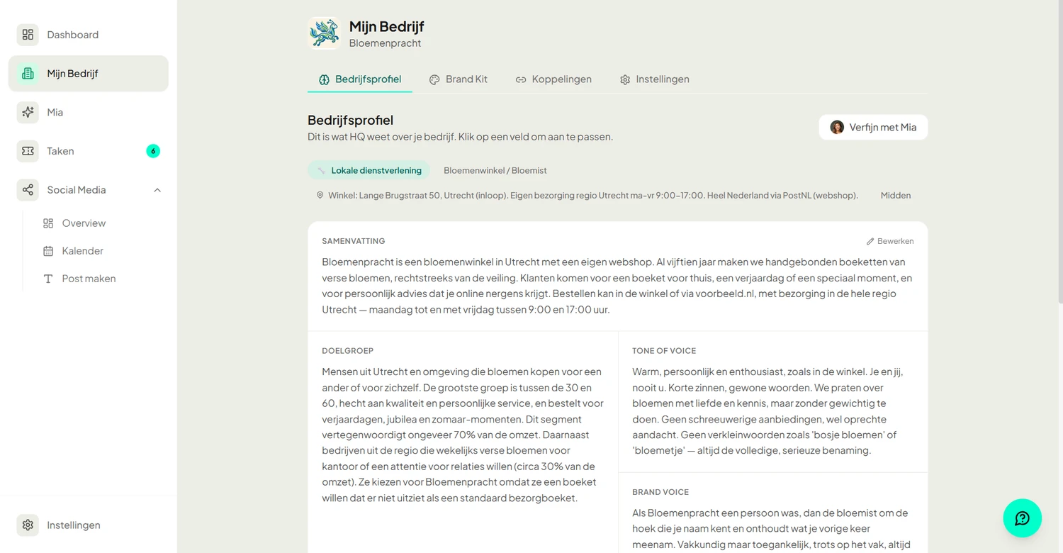 Het bedrijfsprofiel in YourFellow HQ
